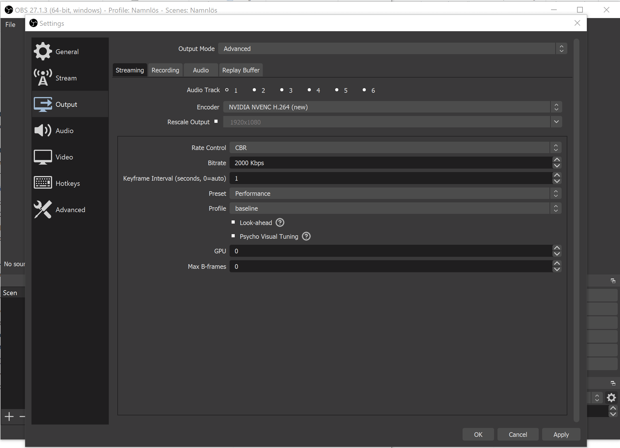 OBS output settings nvenc