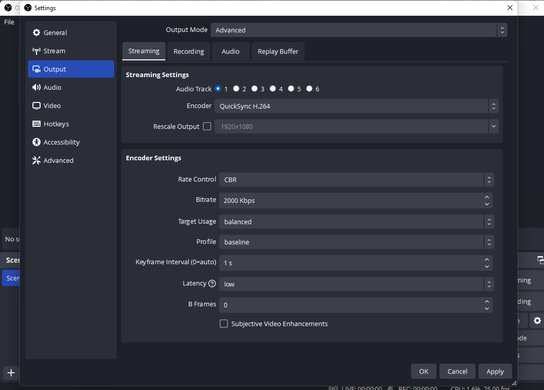 OBS output settings quicksync