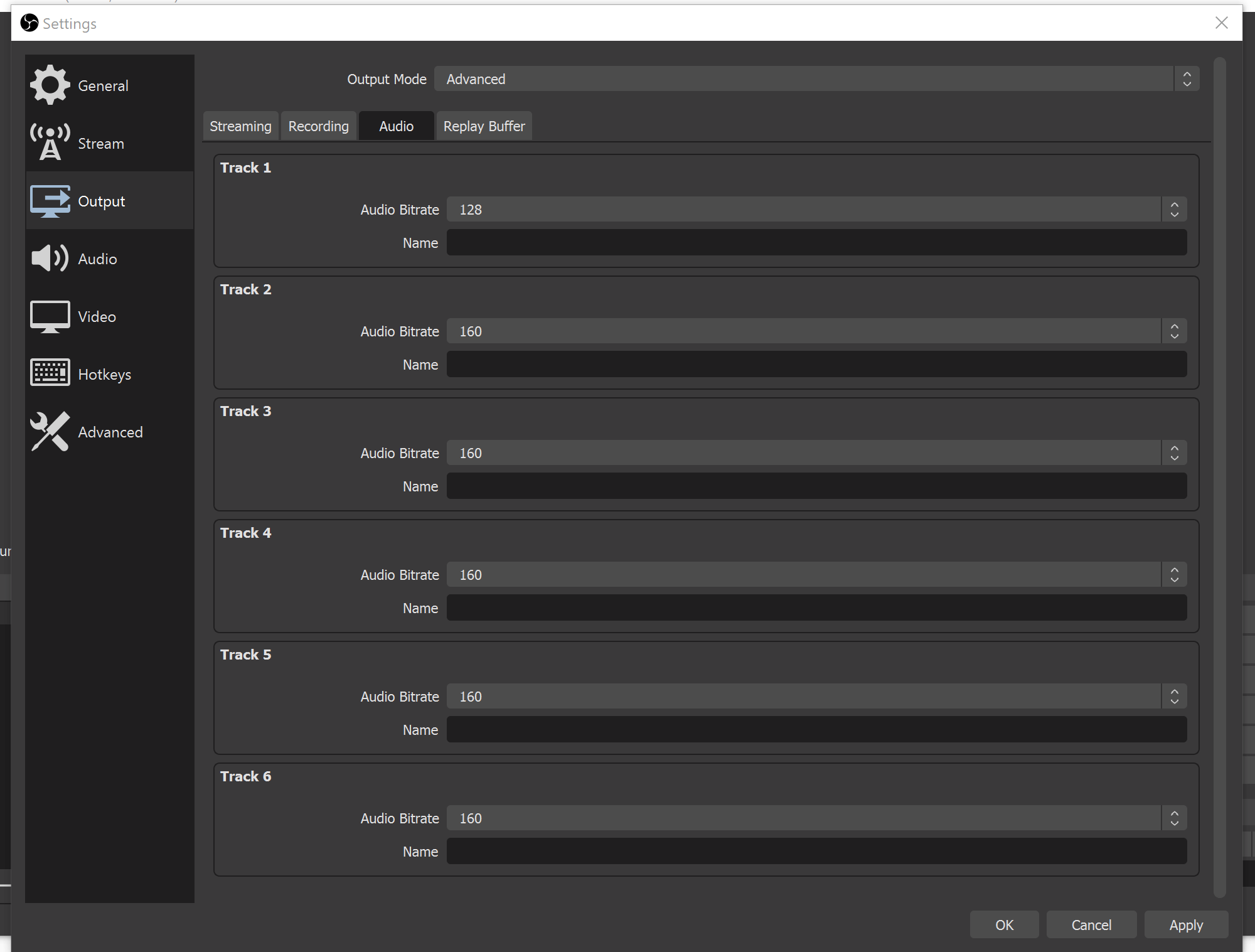 OBS output settings audio