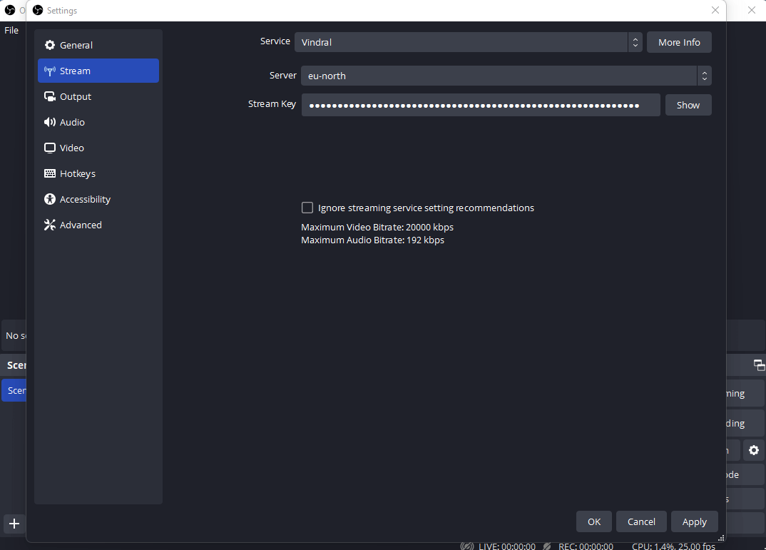 OBS stream settings