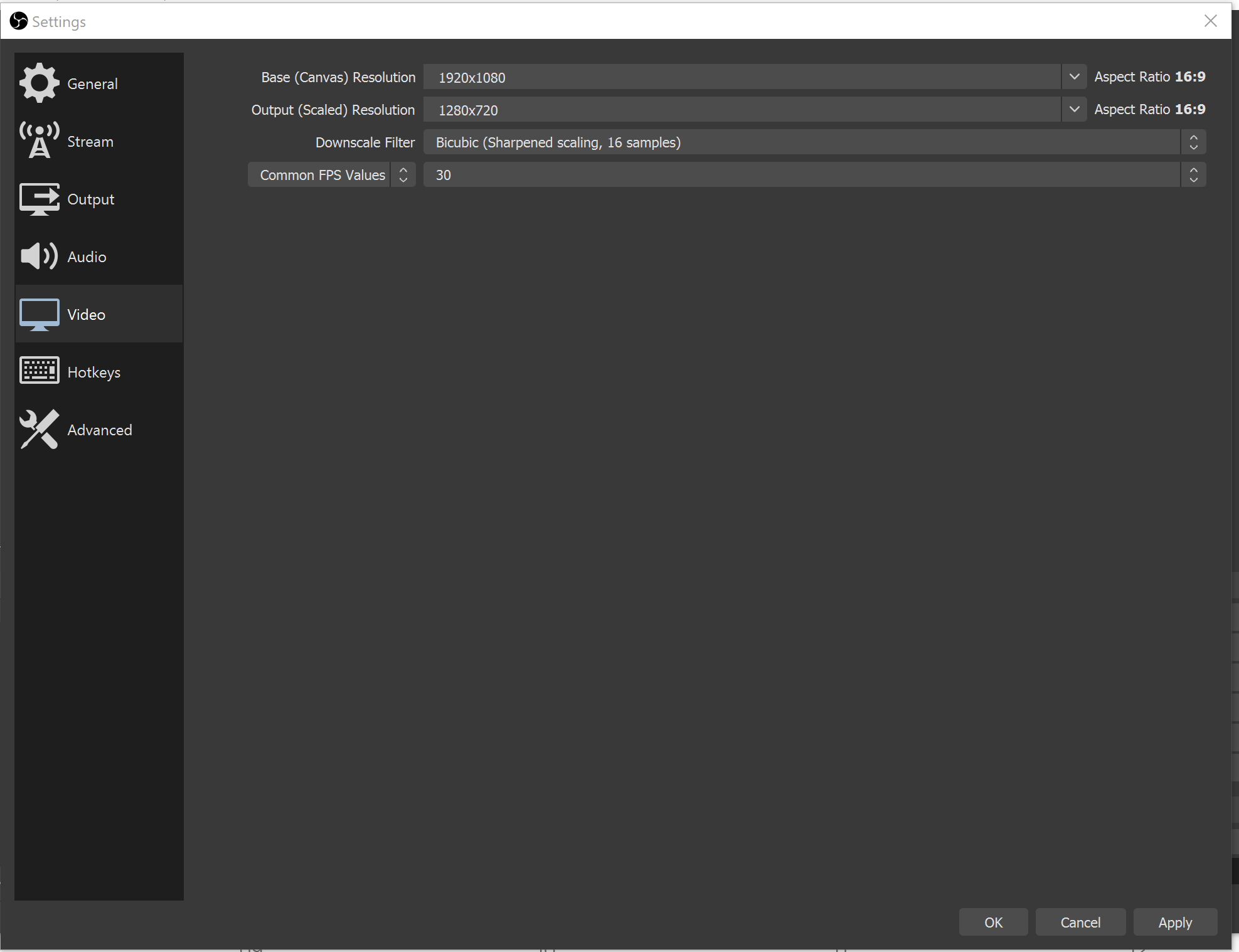 OBS video settings