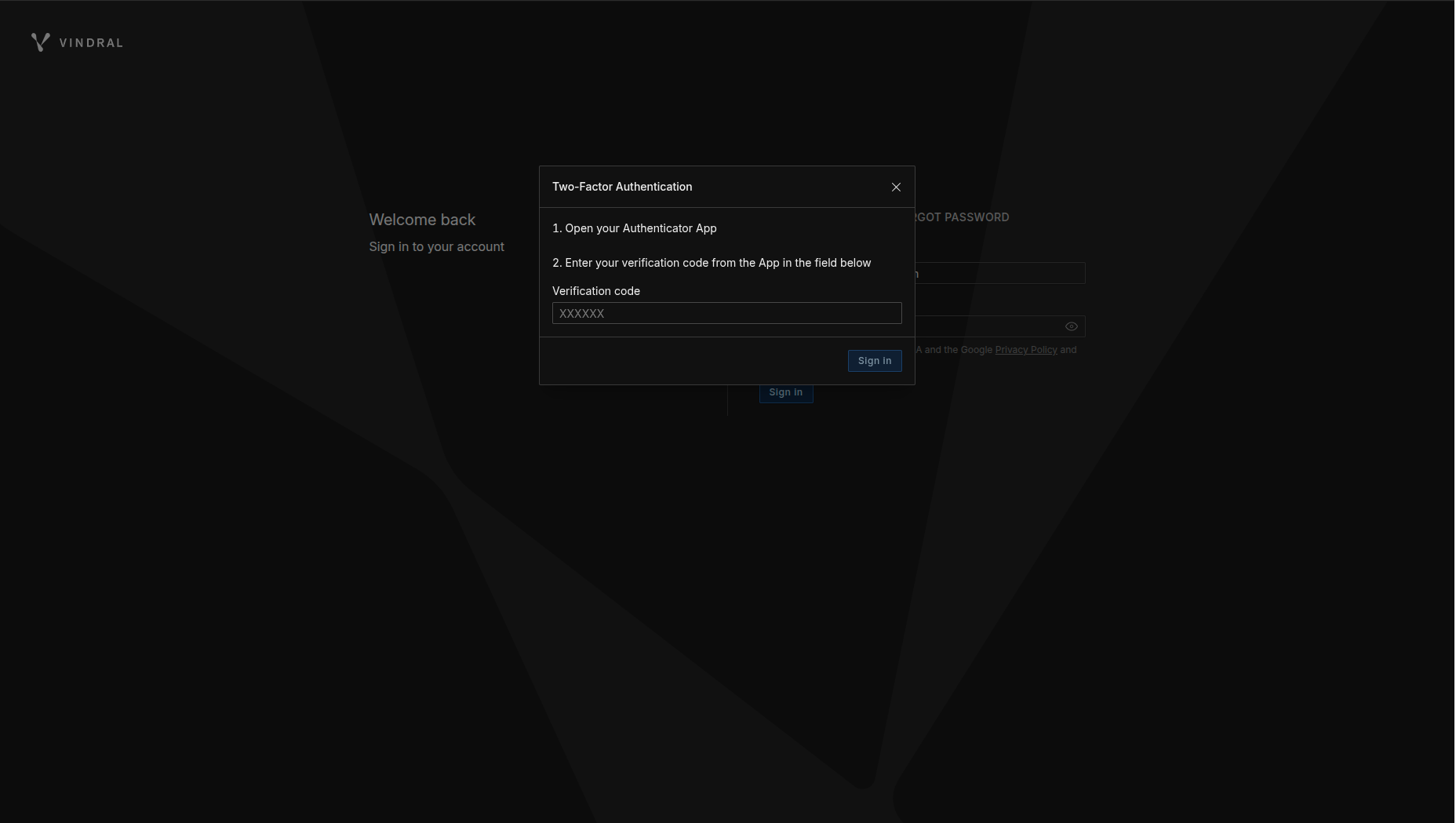 Vindral Portal - 2FA Login