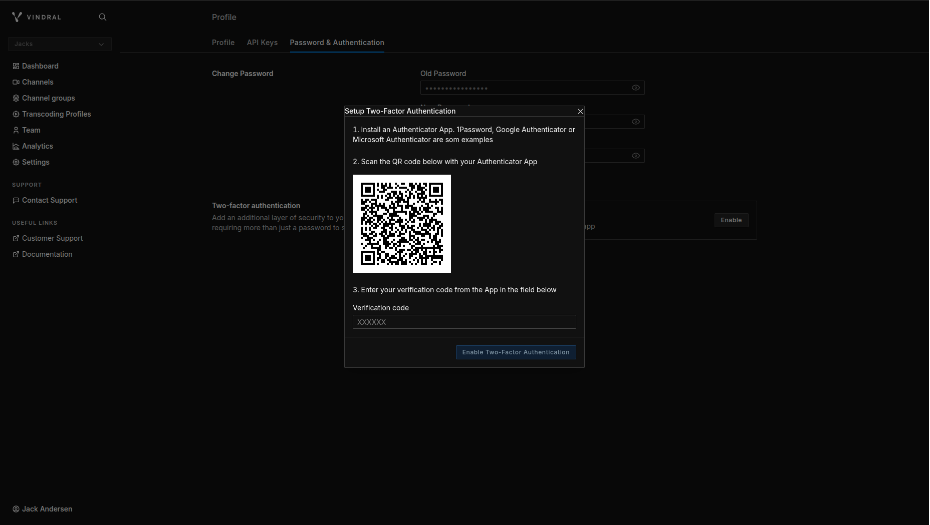 Vindral Portal - 2FA Setup