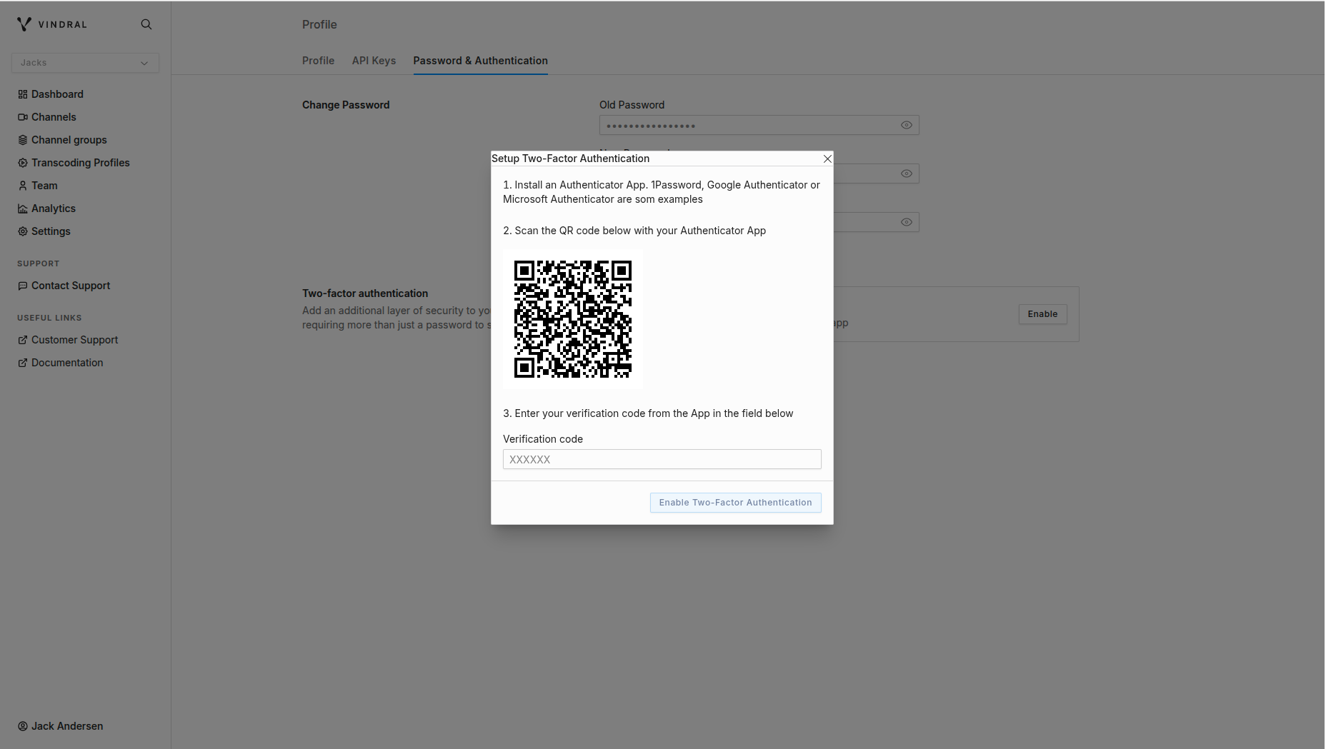 Vindral Portal - 2FA Setup